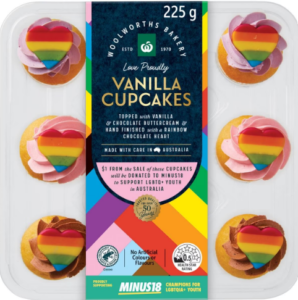 A package of Woolworth's vanilla cupcakes, Pride theme